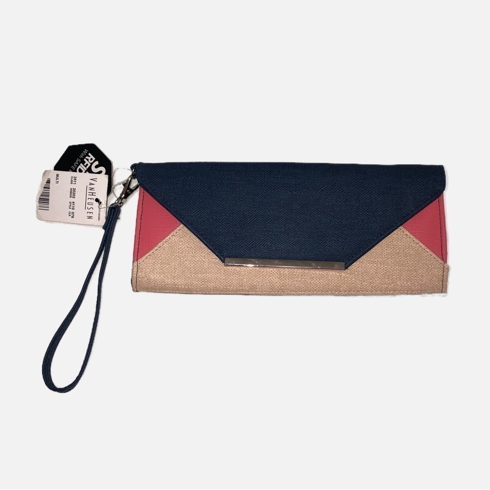 RFID Blocking Wristlet Wallet Clutch Blue Pink Beige NEW Color Block VanHeusen